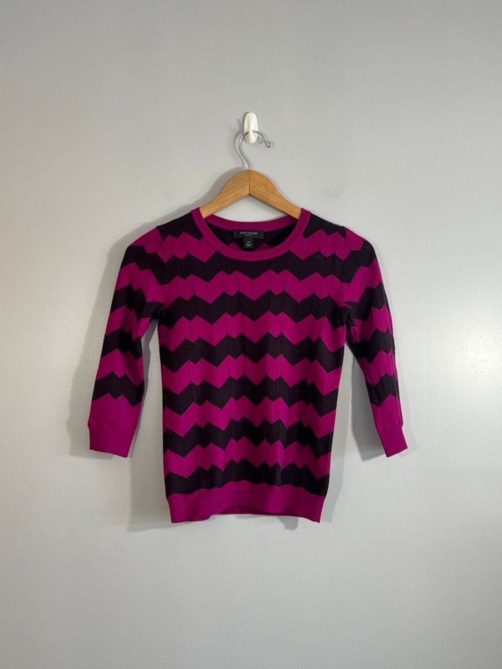 Ann Taylor Petite Striped Sweater with Half Sleeves and Crewneck